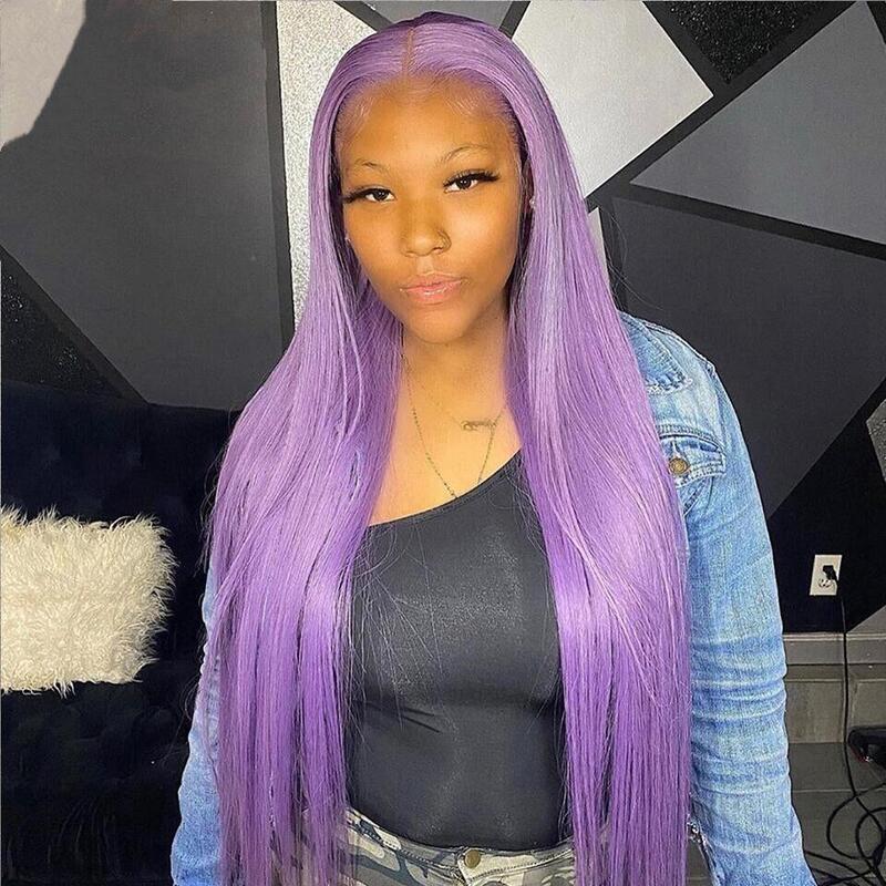 Purple Colored HD Transparent Lace Frontal Wig 100% Human Virgin Hair 