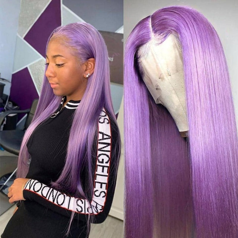 Purple Colored HD Transparent Lace Frontal Wig 100% Human Virgin Hair 