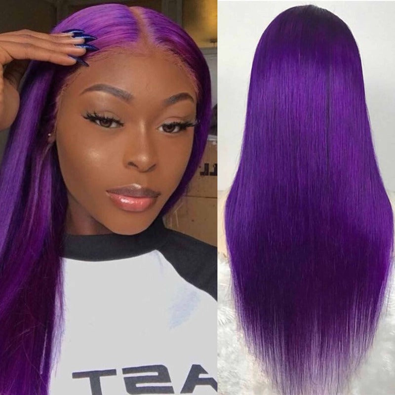 Purple Colored HD Transparent Lace Frontal Wig 100% Human Virgin Hair 