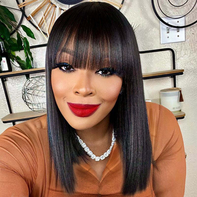 True Scalp | Realistic Straight Bob Wig With Bangs Yaki Straight Minimalist Undetectable Lace Wig