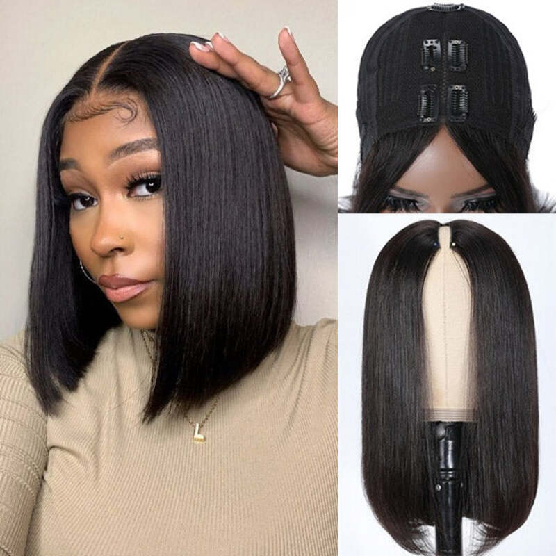 Straight V Part Bob Wig No Leave Out Upgraded U Part Wig 100% Virgin Human Hair