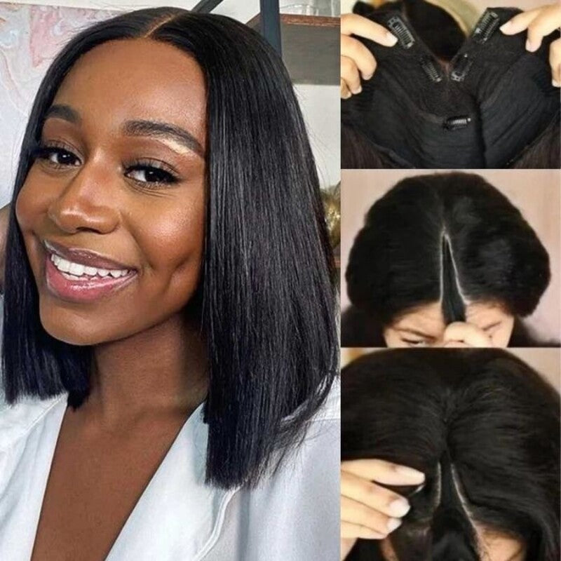 Straight V Part Bob Wig No Leave Out Upgraded U Part Wig 100% Virgin Human Hair