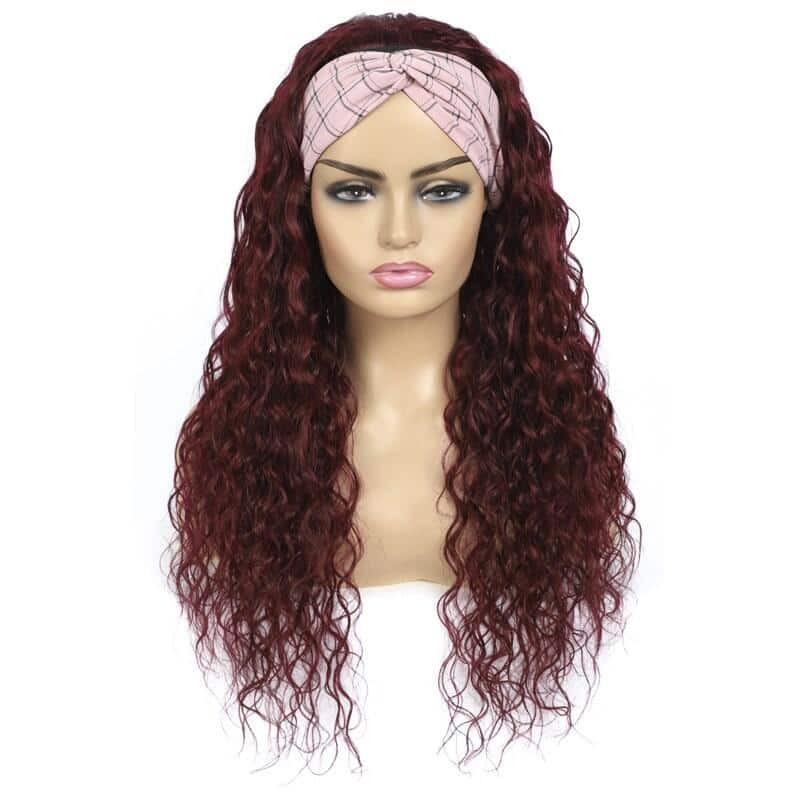 Water Wave 99J Burgandy Glueless Headband Wig 100% Virgin Human Hair