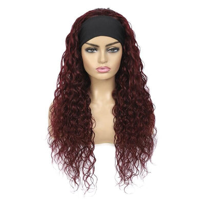 Water Wave 99J Burgandy Glueless Headband Wig 100% Virgin Human Hair