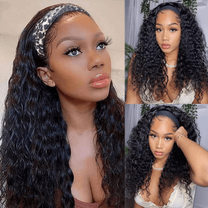 Water Wave Glueless Headband Wig 100% Cuticle Aligned Human Hair Wig