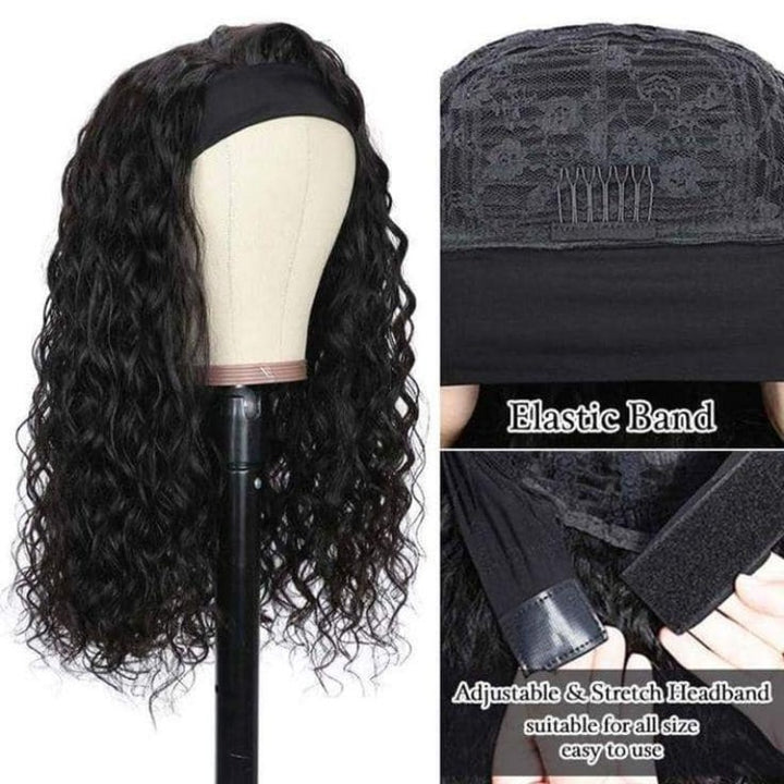 Water Wave Glueless Headband Wig 100% Cuticle Aligned Human Hair Wig