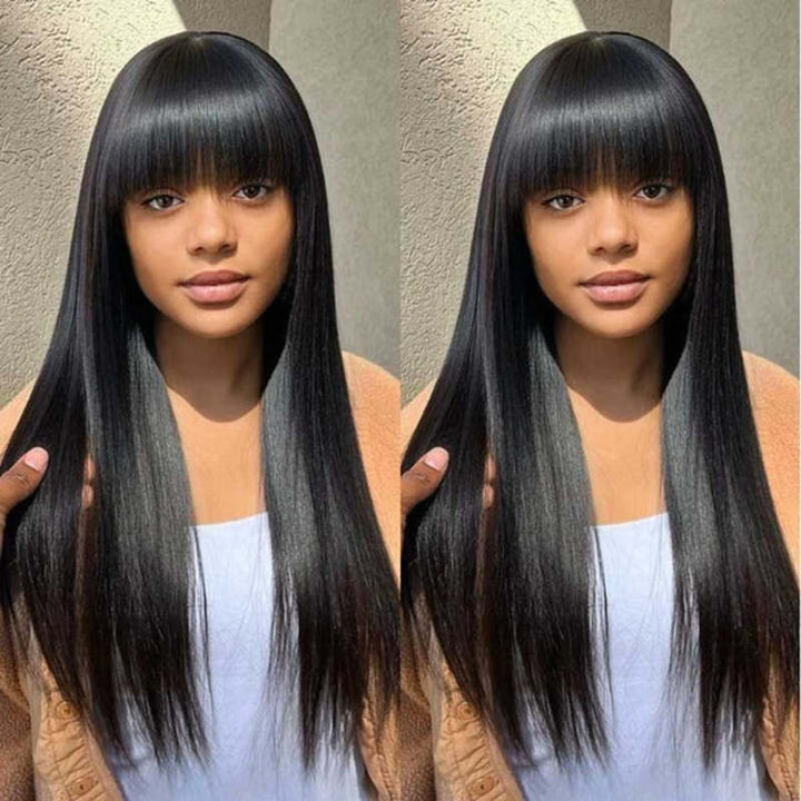 True Scalp | Realistic Yaki Straight Wig With Bangs Minimalist Undetectable Lace Wig