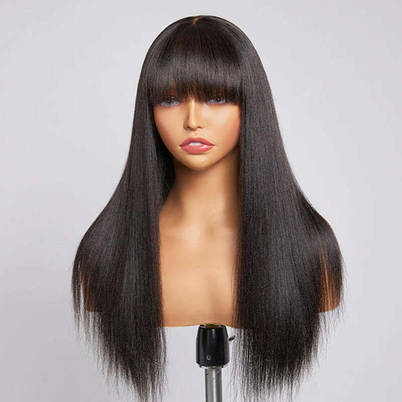 True Scalp | Realistic Yaki Straight Wig With Bangs Minimalist Undetectable Lace Wig