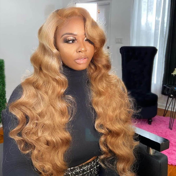 #27 Honey Blonde Straight Pre-pluckd HD Transparent Lace Human Wig With Baby Hair