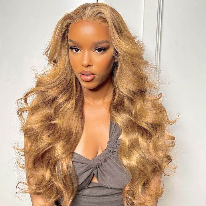 #27 Honey Blonde Straight Pre-pluckd HD Transparent Lace Human Wig With Baby Hair