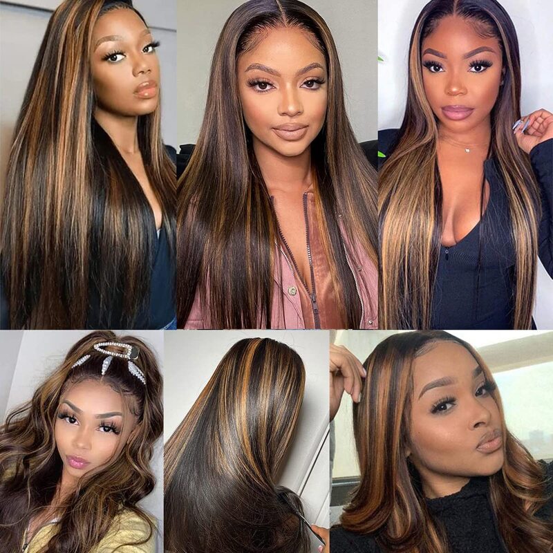 FB30 Highlight Straight Transparent Lace Front Wig 100% Virgin Human Hair