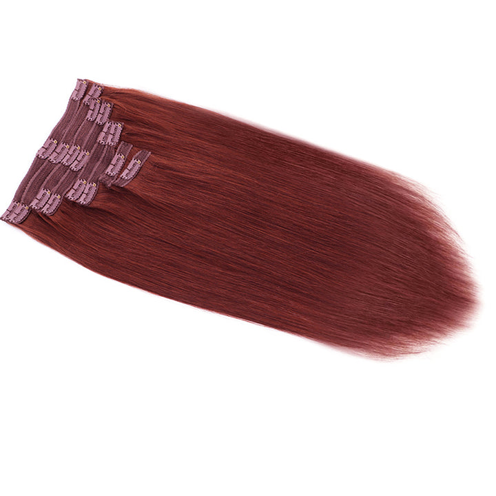 Reddish Brown Color Straight Clip In Human Hair Extensions For Black Women 8pcs With 18 Clips