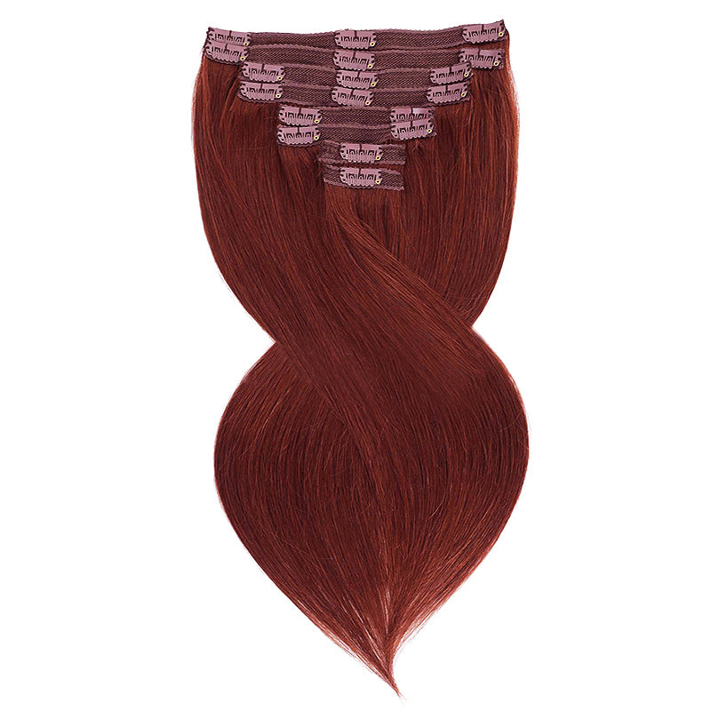 Reddish Brown Color Straight Clip In Human Hair Extensions For Black Women 8pcs With 18 Clips
