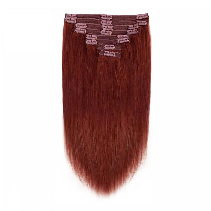 Reddish Brown Color Straight Clip In Human Hair Extensions For Black Women 8pcs With 18 Clips