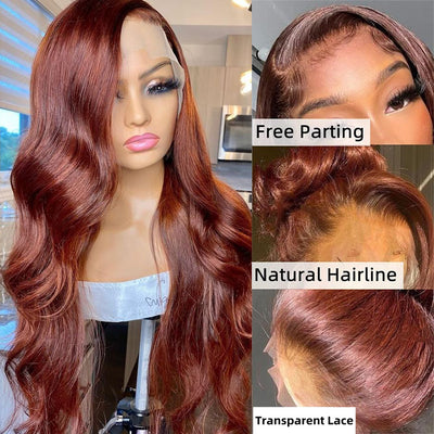 Reddish Brown Body Wave HD Transparent Lace Frontal Wig Human Hair
