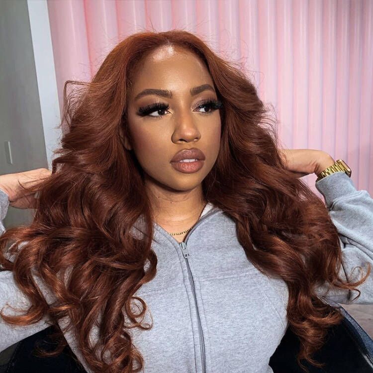 Reddish Brown Body Wave HD Transparent Lace Frontal Wig Human Hair