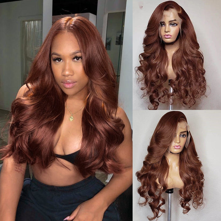 TUME BOGO #33 Reddish Brown 13x6 Body Wave Lace Front Wig Get One For Free