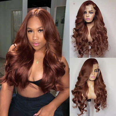 Reddish Brown Body Wave HD Transparent Lace Frontal Wig Human Hair