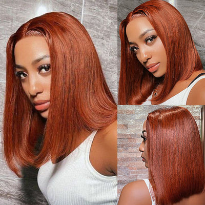 #33 Reddisht Brown Colored Bob Wig Auburn Copper Transparent  Lace Human Hair Wig