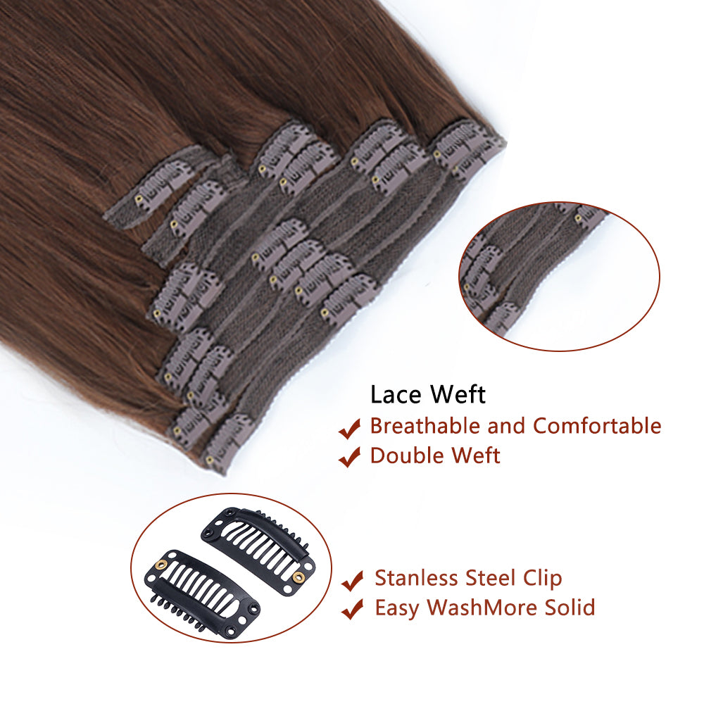 Brown Colored Straight Clip In Hair Extensions For Black Women Remy Human Hair 8PCS With 18 Clips
