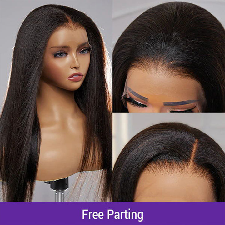 Wear & Go | Pre-Bleached Yaki Straight Glueless Invisible Lace Wig Dome Cap Wigs