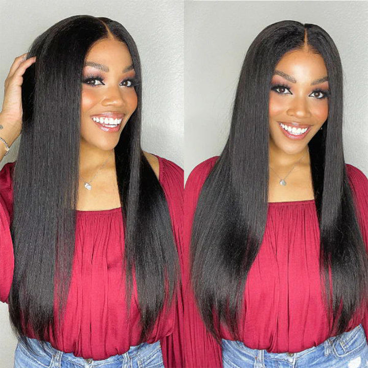 Wear & Go | Pre-Bleached Yaki Straight Glueless Invisible Lace Wig Dome Cap Wigs