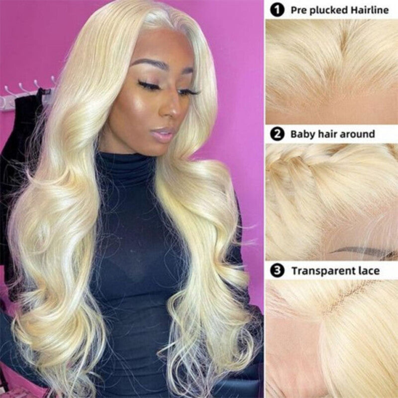 #613 Blonde Color Body Wave Wig Pre-plucked HD Lace Wig Human Hair