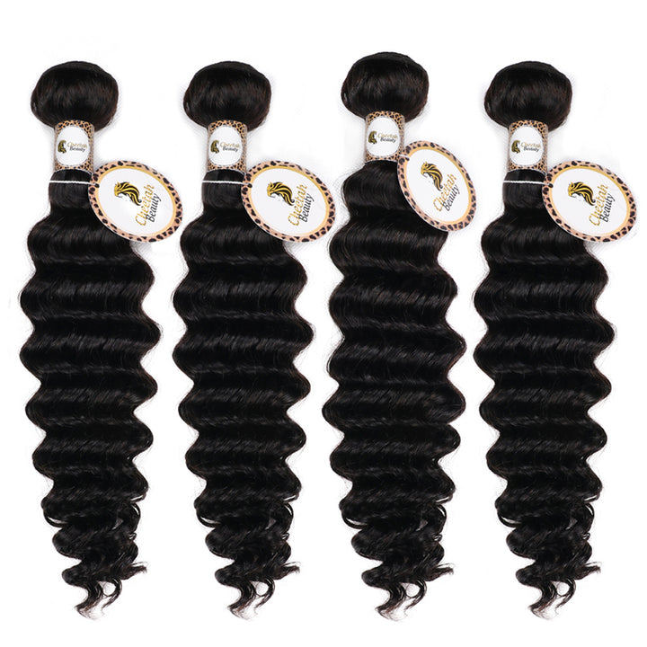 10A Deep Wave Bundles With 5x5 Lace Closure 100% Human Hair Extension