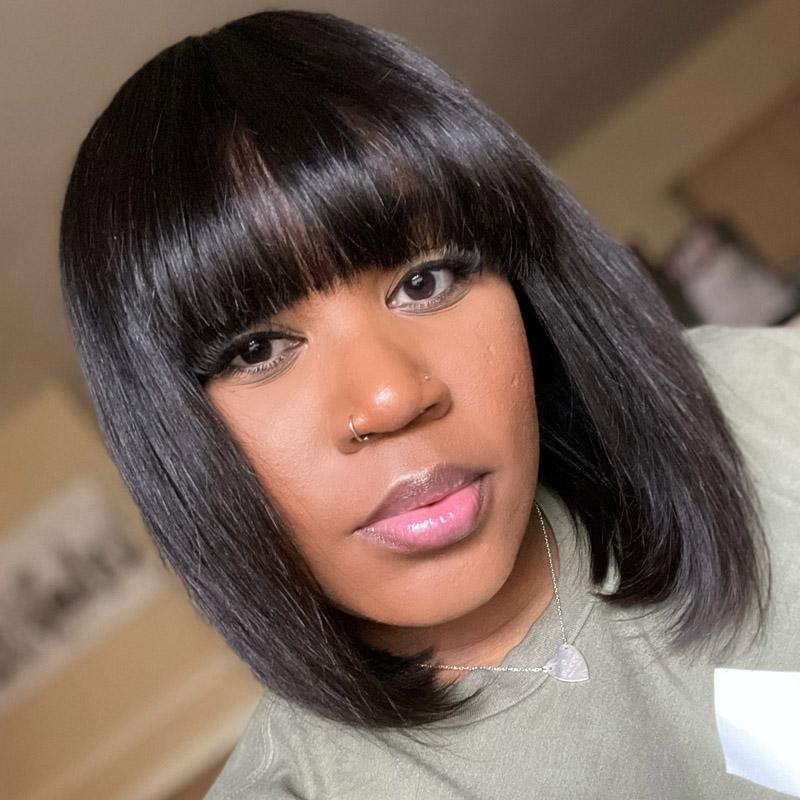 Machine Made Short Straight Bob Wig With Bang