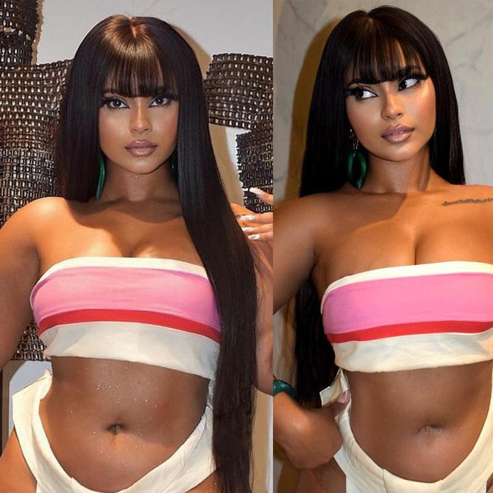 Machine Made Wig With Bang Straight Virgin 100% Human Hair Wig