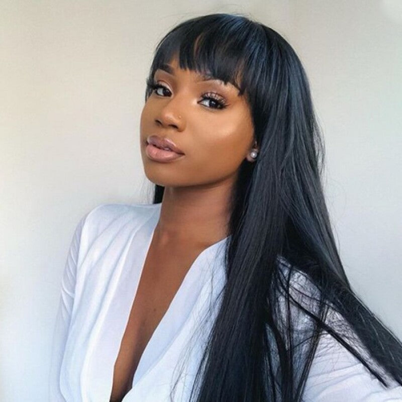 Machine Made Wig With Bang Straight Virgin 100% Human Hair Wig