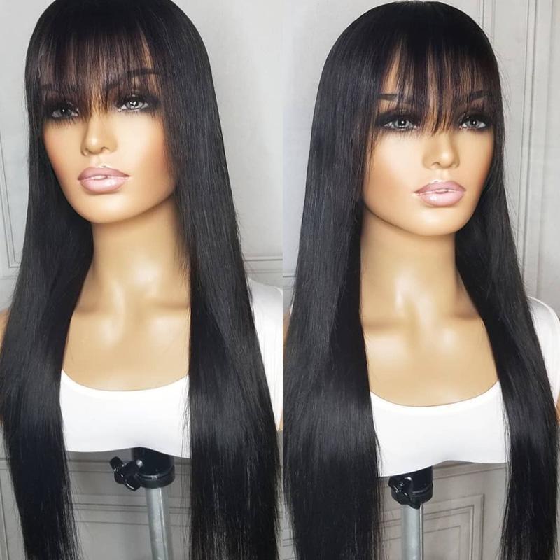 Machine Made Wig With Bang Straight Virgin 100% Human Hair Wig