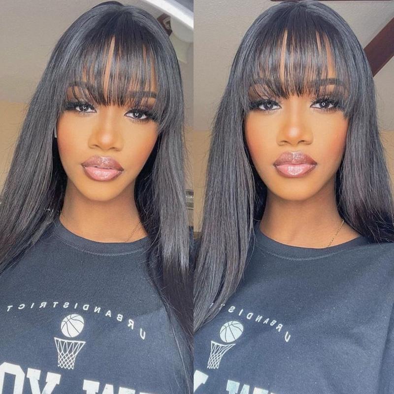 Machine Made Wig With Bang Straight Virgin 100% Human Hair Wig