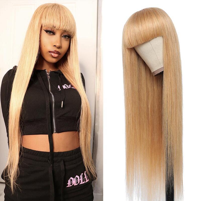 #27 Straight Honey Blonde Colored Machine Made Wig With Bang