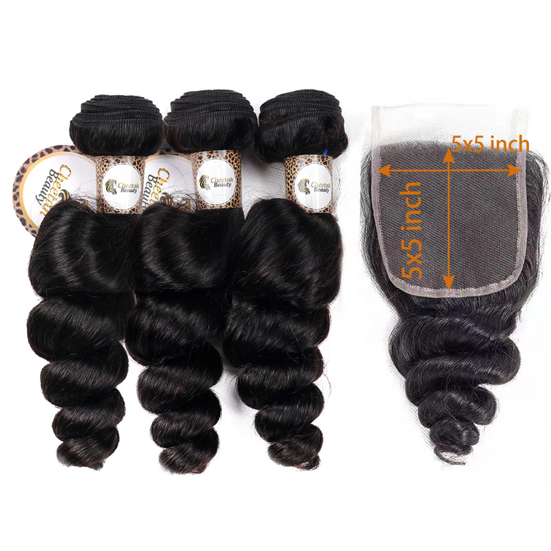 Loose Wave Bundles With 5x5 Lace Closure 10A Virgin Human Hair Extension