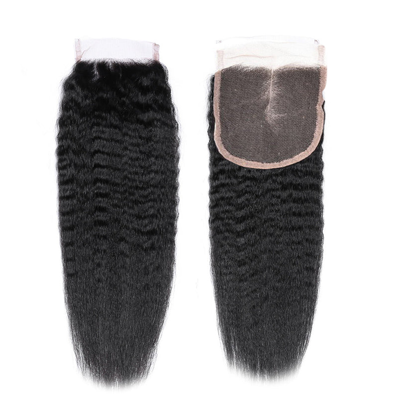 Kinky Straight Bundles With 5x5 Lace Closure 10A Human Hair Extensions