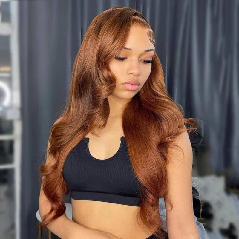 #6 Light Brown Colored Wig Body Wave Transparent Lace Human Hair Wig