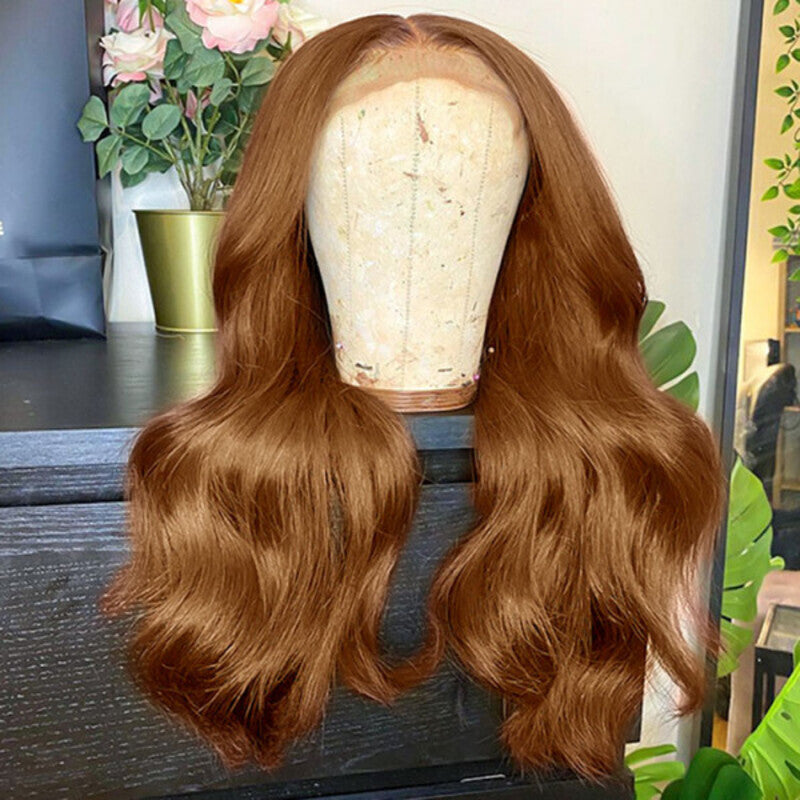 #6 Light Brown Colored Wig Body Wave Transparent Lace Human Hair Wig