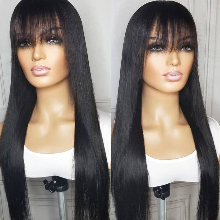 Cheetahbeauty Straight/Body Wave Machine Made Wig With Bang 