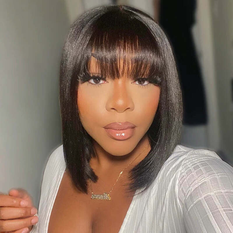 Beginner Friendly | Realistic Yaki Straight Bob With Bangs 5x5/13x6 Glueless Bob Wig