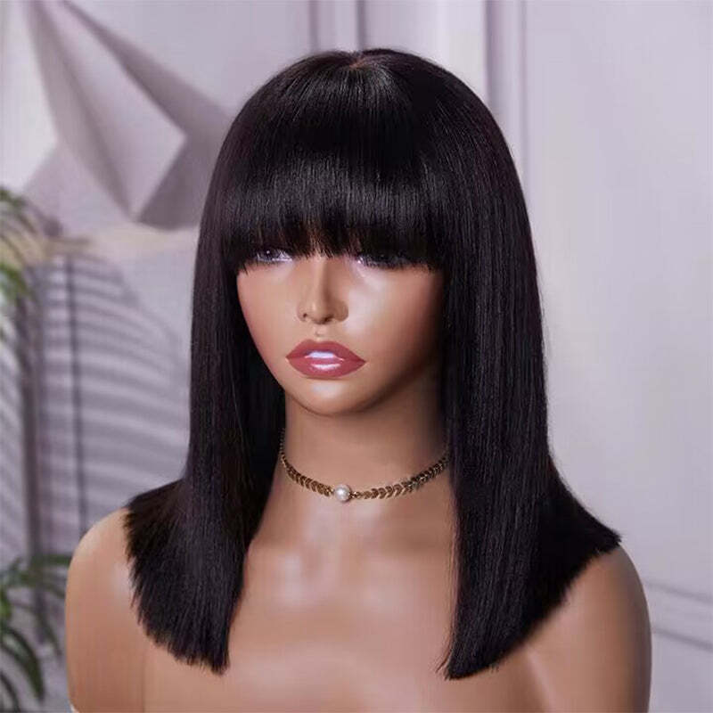 Beginner Friendly | Realistic Yaki Straight Bob With Bangs 5x5/13x6 Glueless Bob Wig