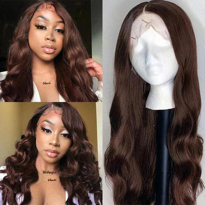 #2 Chocolate Brown Body Wave HD Transparent Lace Wig 100% Virgin Human Hair
