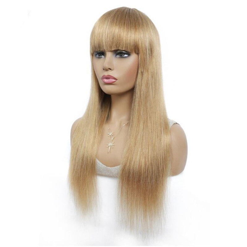 #27 Honey Blonde Machine Made Wig With Bang straight Human Hair Wig