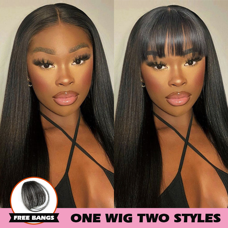 One Wig Two Styles | Glueless 5x5 Straight Lace Closure Wig With FREE Removeable Bangs