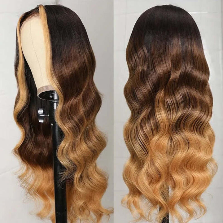 Ombre Blonde Lace Frontal Wig Human Hair Pre Plucked T1B/4/27 Body Wave Glueless Lace Front Wigs