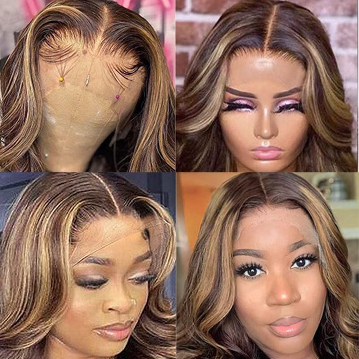 One Wig Two Styles | Balayage Honey Blonde Lace Front Wigs Body Wave Glueless Wig 4/27 Colored Human Hair Wig