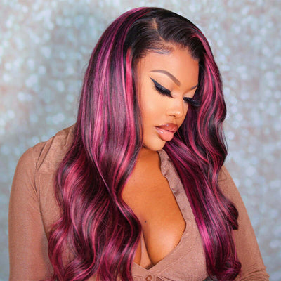 Balayage Intense Pink Violet Highlight Lace Front Wigs CheetahBeauty Human Hair Wigs