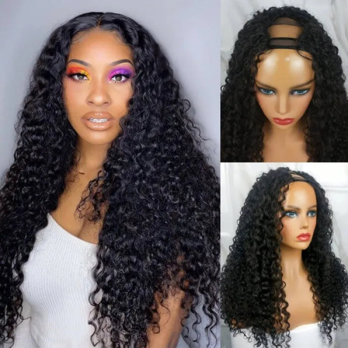 TUME32 inch Long Length U Part Wig Curly Wave Human Hair Wig Upgrade V Part Wig