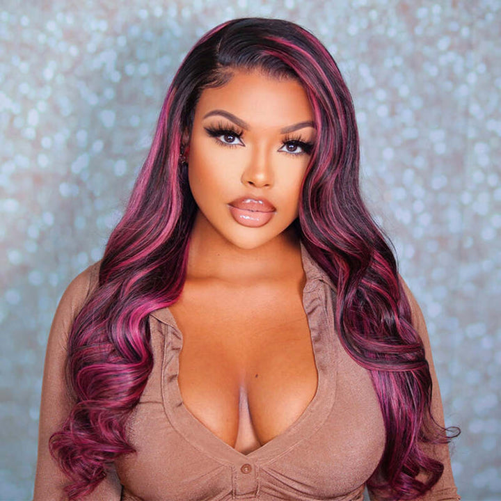 Balayage Intense Pink Violet Highlight Lace Front Wigs CheetahBeauty Human Hair Wigs