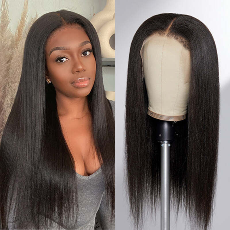 Curly Edges Hairline Glueless Yaki Straight 13x4/13x6 Lace Frontal Wigs